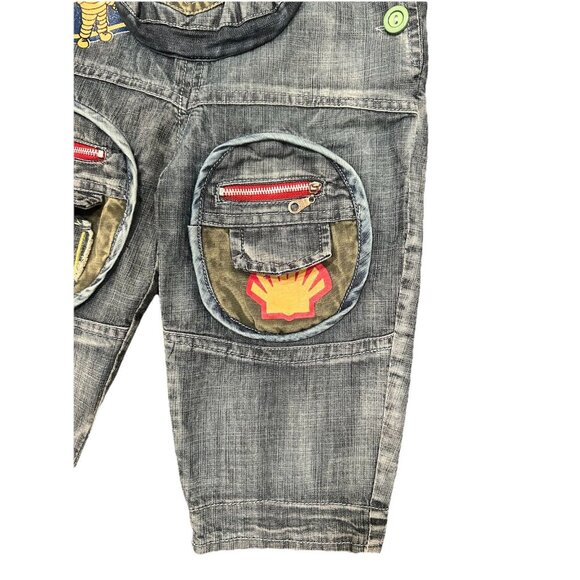 Denim Overalls Car Motif Toddler Size 2T Michelin Jaquar Odafon Shell Flannel - Picture 4 of 11